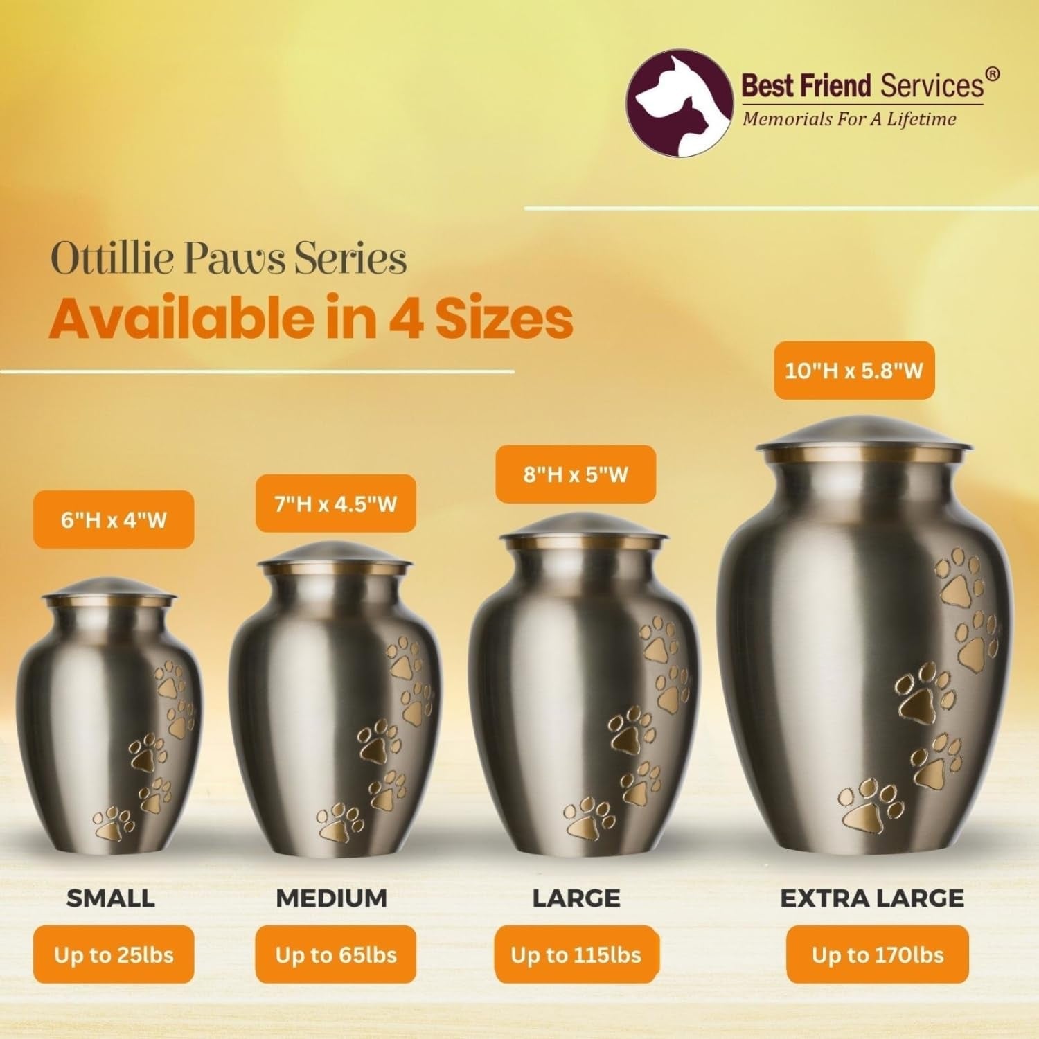 Pet Urn - Ottillie Paws Memorial Pet Cremation Urns for Dogs and Cats Ashes Hand Carved Brass Memory Keepsake Urn