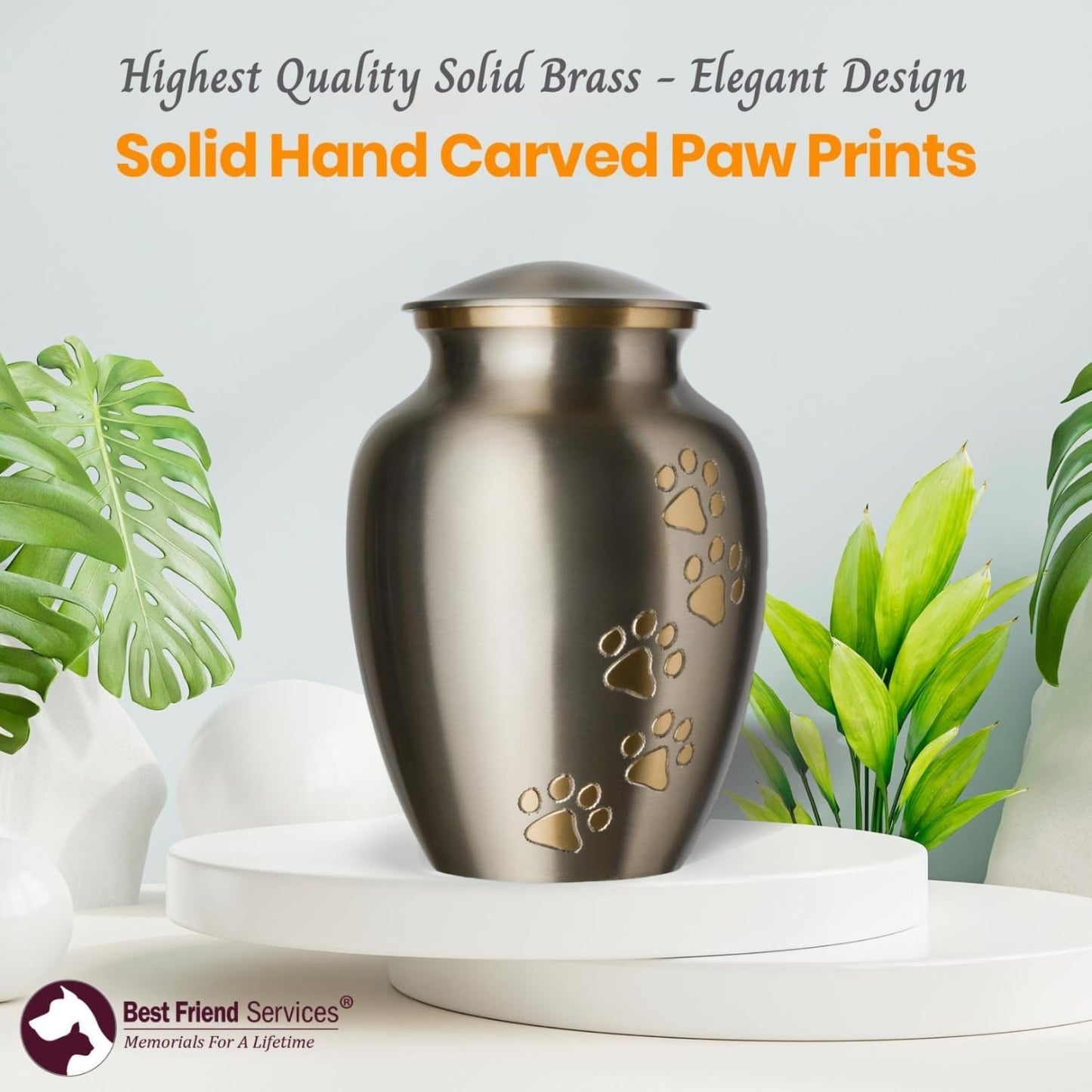 Pet Urn - Ottillie Paws Memorial Pet Cremation Urns for Dogs and Cats Ashes Hand Carved Brass Memory Keepsake Urn